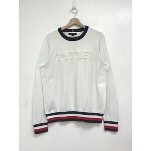 Tommy Hilfiger Embossed Spell Out Crew Neck Classic Preppy Logo Sweater - Medium